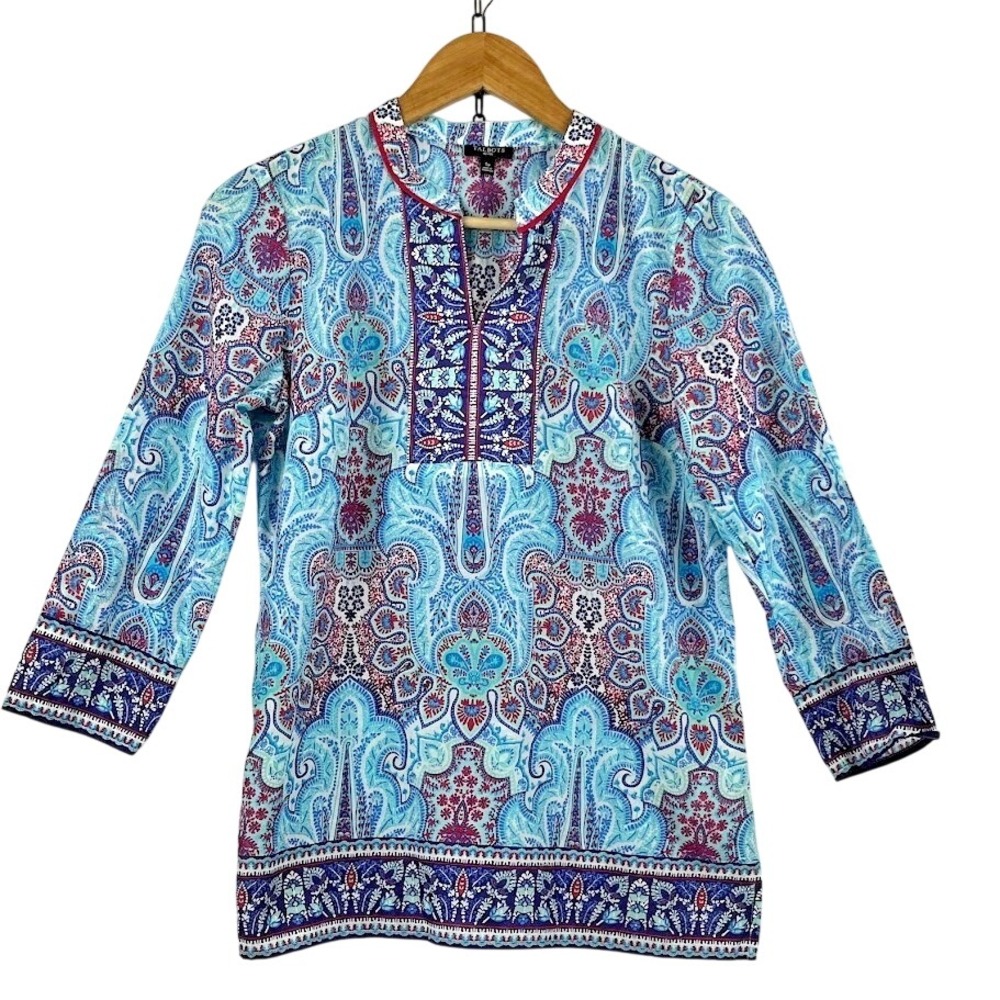 Talbots Top Women's‎ Small Petite Paisley Boho Tunic V-Neck Sheer Coverup